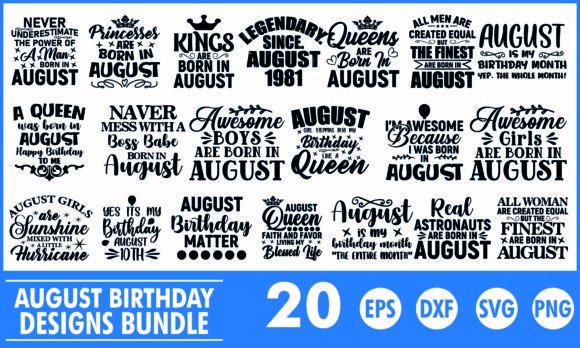 August Birthday SVG Designs Bundle for T-Shirt Graphics