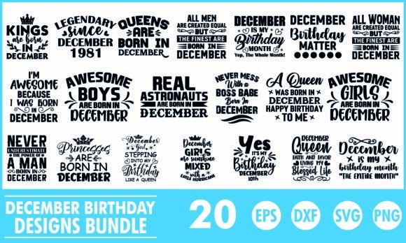December Birthday T Shirt Designs Bundle: Graphics for Local Branding
